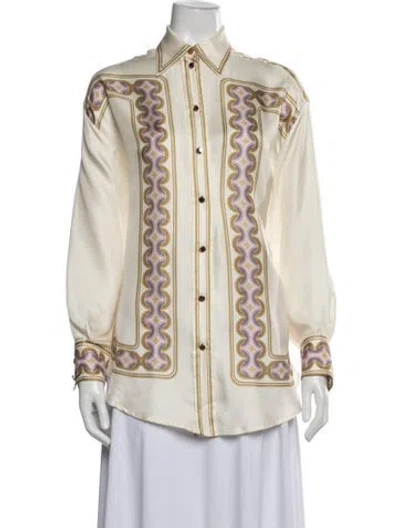 Pre-owned Zimmermann Printed Long Sleeve Blouse In Neutrals