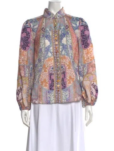 Pre-owned Zimmermann Printed Long Sleeve Blouse In Pink