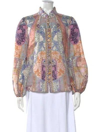 Pre-owned Zimmermann Printed Long Sleeve Blouse In Pink