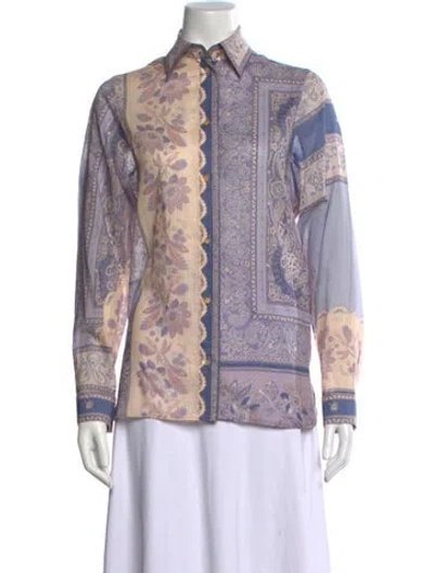 Pre-owned Zimmermann Printed Long Sleeve Blouse In Purple