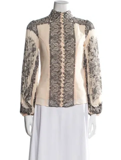 Pre-owned Zimmermann Printed Long Sleeve Blouse W/ Tags In Neutral