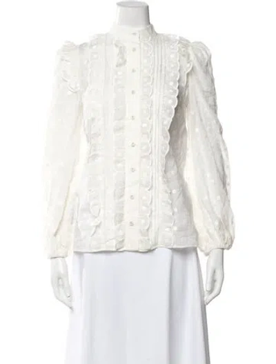 Pre-owned Zimmermann Printed Long Sleeve Blouse In White