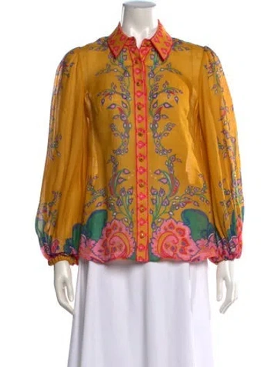 Pre-owned Zimmermann Printed Long Sleeve Blouse In Yellow