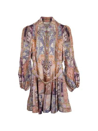 Pre-owned Zimmermann Printed Long-sleeve Dress In Neutral