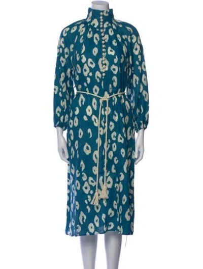 Pre-owned Zimmermann Printed Midi Length Dress In Blue
