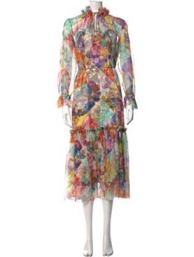 Pre-owned Zimmermann Printed Midi Length Dress In White