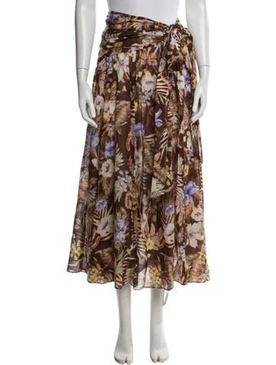 Pre-owned Zimmermann Printed Midi Length Skirt In Brown