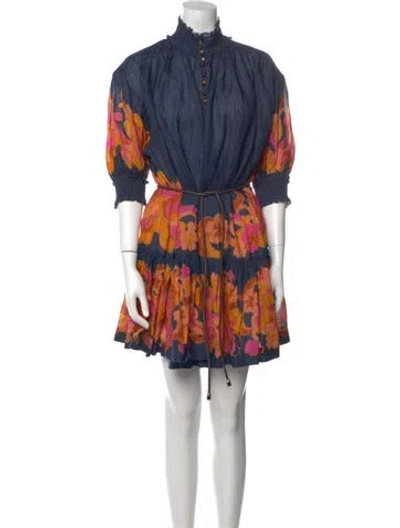 Pre-owned Zimmermann Printed Mini Dress In Blue