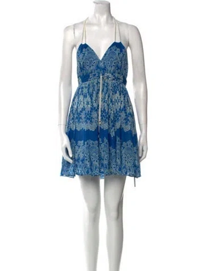 Pre-owned Zimmermann Printed Mini Dress In Blue