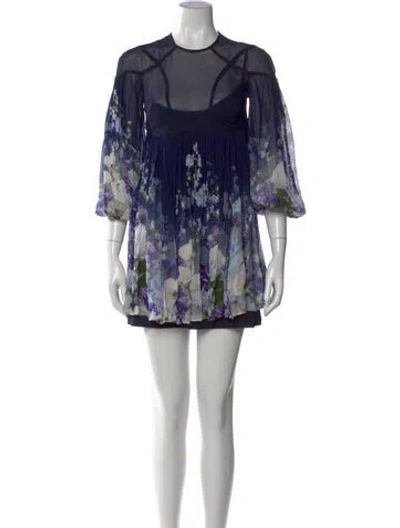 Pre-owned Zimmermann Printed Mini Dress In Blue