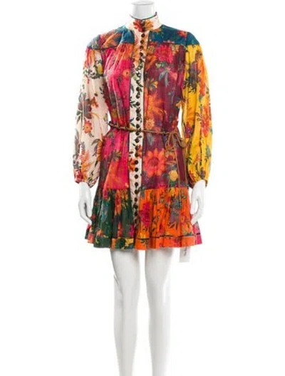 Pre-owned Zimmermann Printed Mini Dress In Burgundy