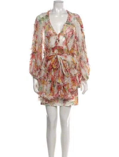 Pre-owned Zimmermann Printed Mini Dress In White