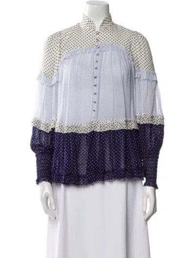 Pre-owned Zimmermann Printed Mock Neck Blouse In Blue