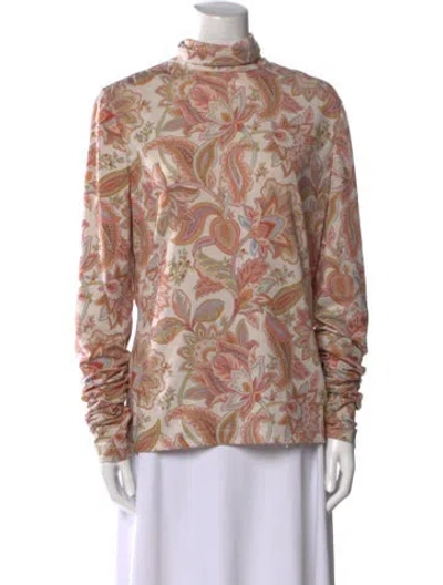 Pre-owned Zimmermann Printed Mock Neck Blouse In Neutral