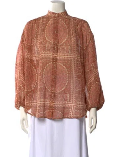 Pre-owned Zimmermann Printed Mock Neck Blouse In Orange