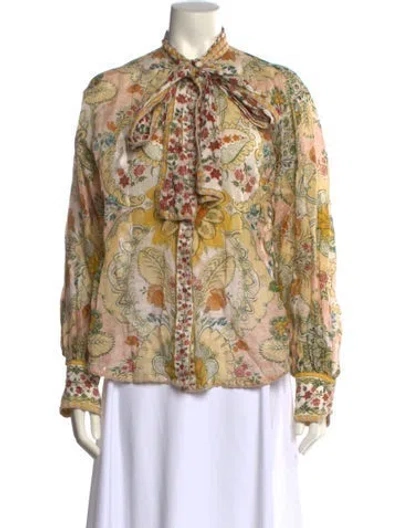 Pre-owned Zimmermann Printed Mock Neck Blouse In Yellow