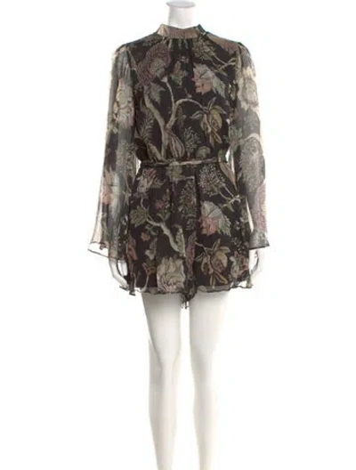 Pre-owned Zimmermann Printed Mock Neck Romper In Black