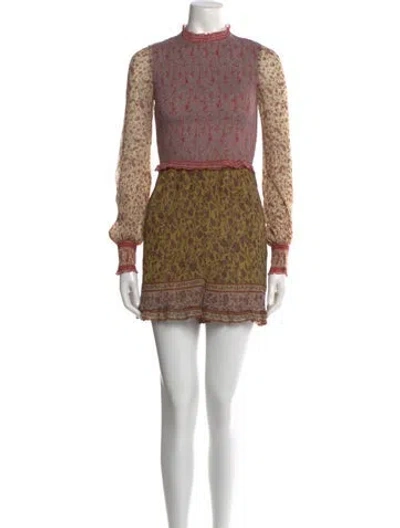 Pre-owned Zimmermann Printed Mock Neck Romper In Neutral