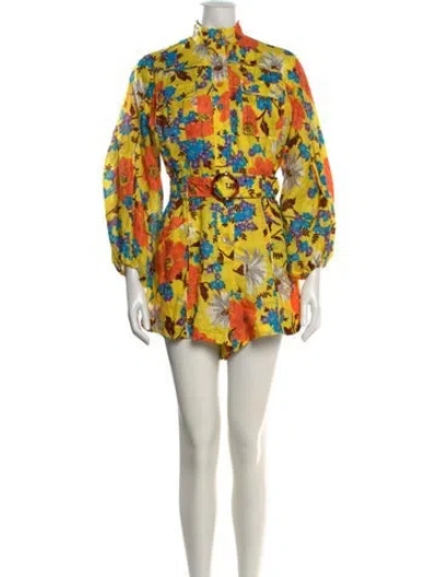 Pre-owned Zimmermann Printed Mock Neck Romper In Yellow
