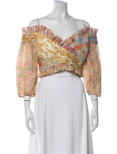 Pre-owned Zimmermann Printed Off-the-shoulder Blouse In Neutrals