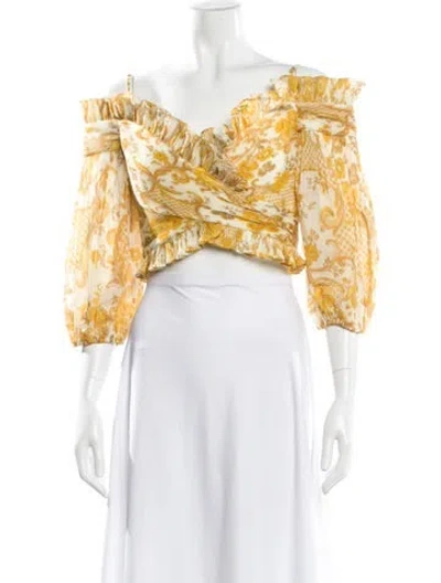 Pre-owned Zimmermann Printed Off-the-shoulder Blouse In Yellow