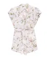 Zimmermann Floral Print Linen Playsuit With Belted Waist And Short Sleeves In White