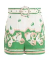 Zimmermann Belted Printed Shorts In Multicolor Linen In White