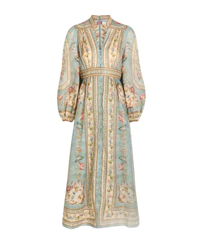 Zimmermann Printed Plunge  Midi Dress In Nude