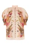 Zimmermann Cream And Pink Linen Top In Multi