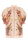 Zimmermann Cream And Pink Linen Top In Multi