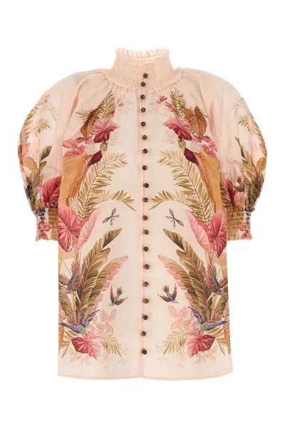 Zimmermann Printed Ramie Ascension Blouse In Multi