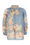 Zimmermann Womens Cascadian Billow Floral Woven Blouse Teal Blue Botanical In Multi