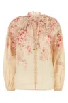 Zimmermann Illuminate Pleated Floral-print Linen And Silk-blend Blouse In Coralfloral