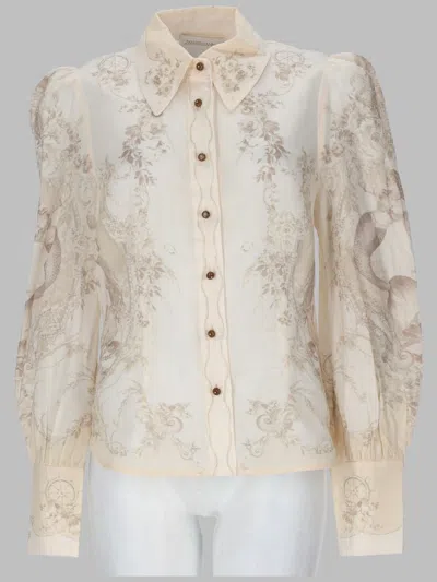 Zimmermann Printed Ramie Shirt In Beige