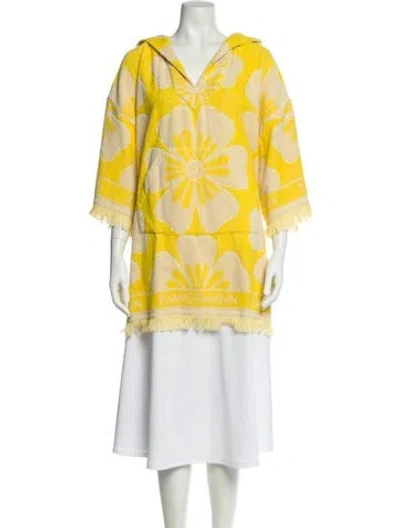 Pre-owned Zimmermann Printed Raw-edge Trim Robe W/ Tags In Yellow