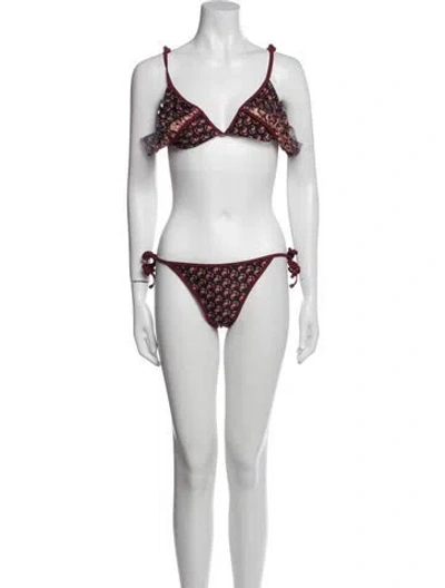 Pre-owned Zimmermann Printed Ruffle Embellishment Bikini In Pink