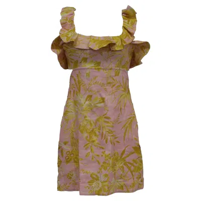 Zimmermann Printed Ruffled Mini Dress In Multicolor Linen