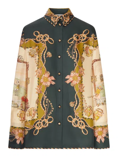 Zimmermann Printed Satin Shirt With A Scarf Motif In Multi