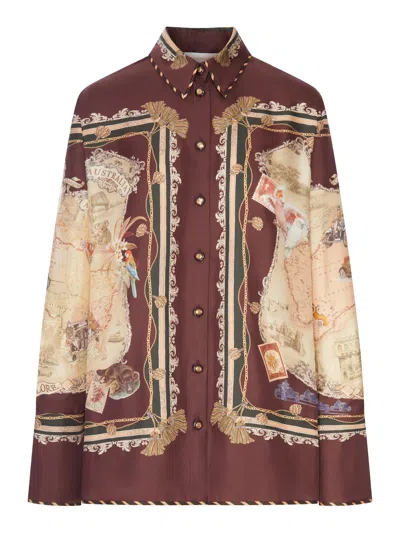 Zimmermann Printed Satin Shirt With A Scarf Motif In Multi