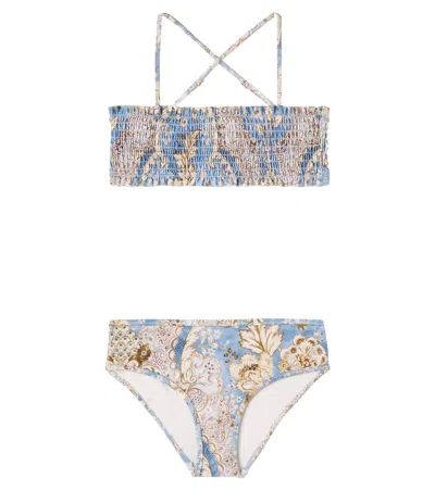 Zimmermann Kids' Printed Shirred Bikini In Multi