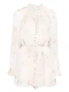 Zimmermann Delicate Floral Playsuit With Removable Belt And Ruffled Edges In White