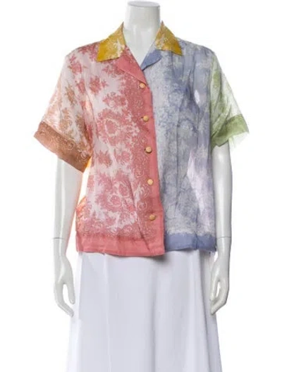 Pre-owned Zimmermann Printed Short Sleeve Blouse In Blue