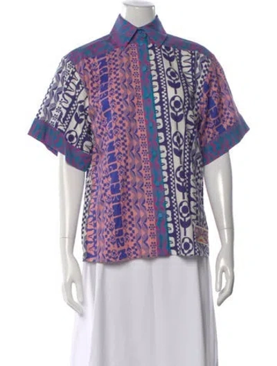 Pre-owned Zimmermann Printed Short Sleeve Blouse In Blue