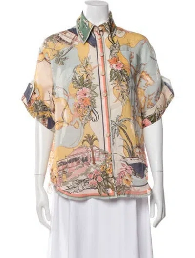 Pre-owned Zimmermann Printed Short Sleeve Blouse In Multi