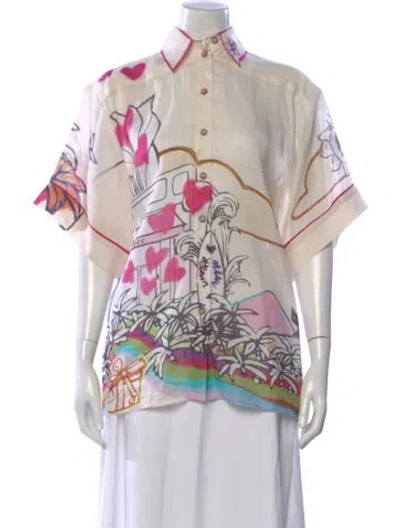 Pre-owned Zimmermann Printed Short Sleeve Blouse In Multi