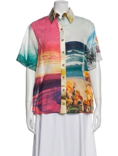 Pre-owned Zimmermann Printed Short Sleeve Blouse In Pink