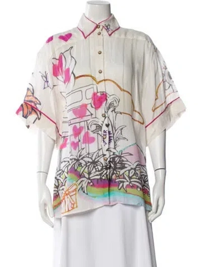 Pre-owned Zimmermann Printed Short Sleeve Blouse In White