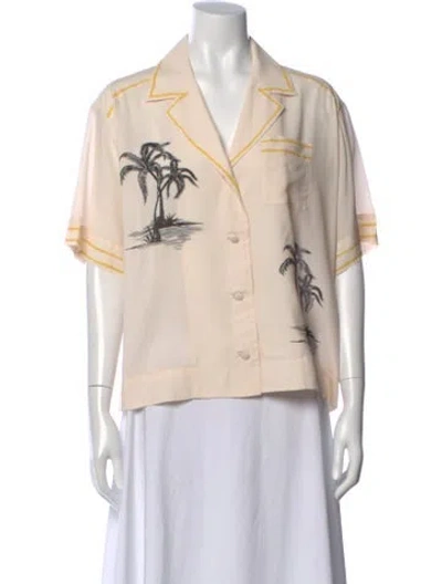 Pre-owned Zimmermann Printed Short Sleeve Blouse In White