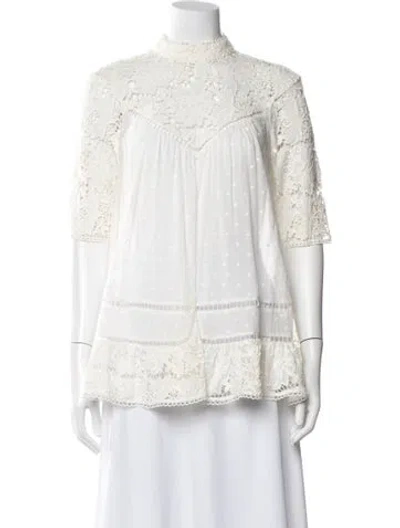 Pre-owned Zimmermann Printed Short Sleeve Blouse In White