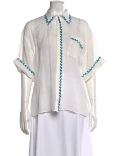 Pre-owned Zimmermann Printed Short Sleeve Blouse In White